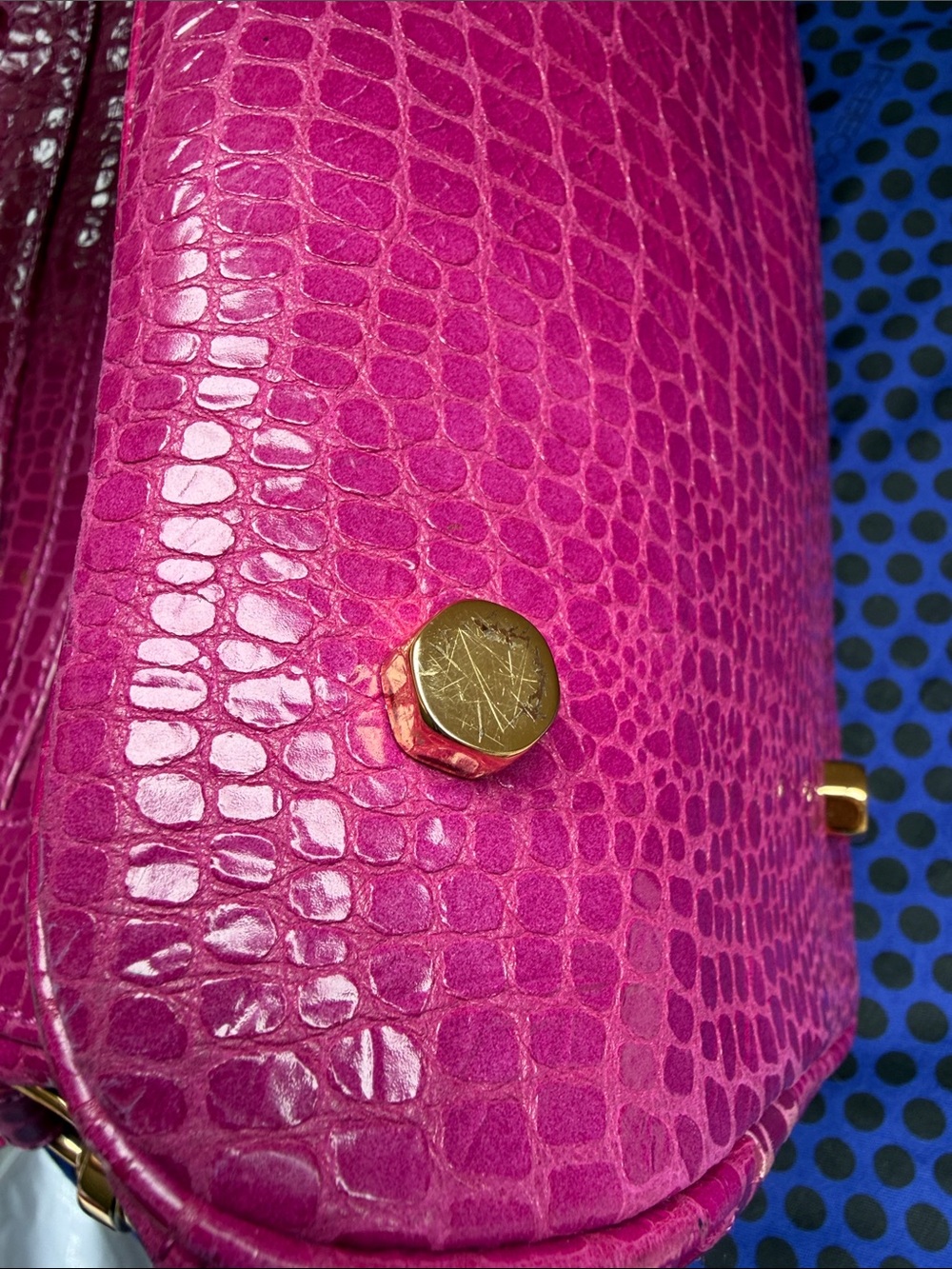 Rebecca Minkoff MAB Croc-Embossed Fuchsia Satchel Handbag - Picture 9 of 9